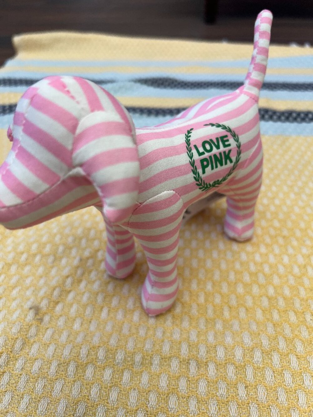 Victoria's Secret PINK Vintage Pink White Stripe Plush Dog Mini Collectible